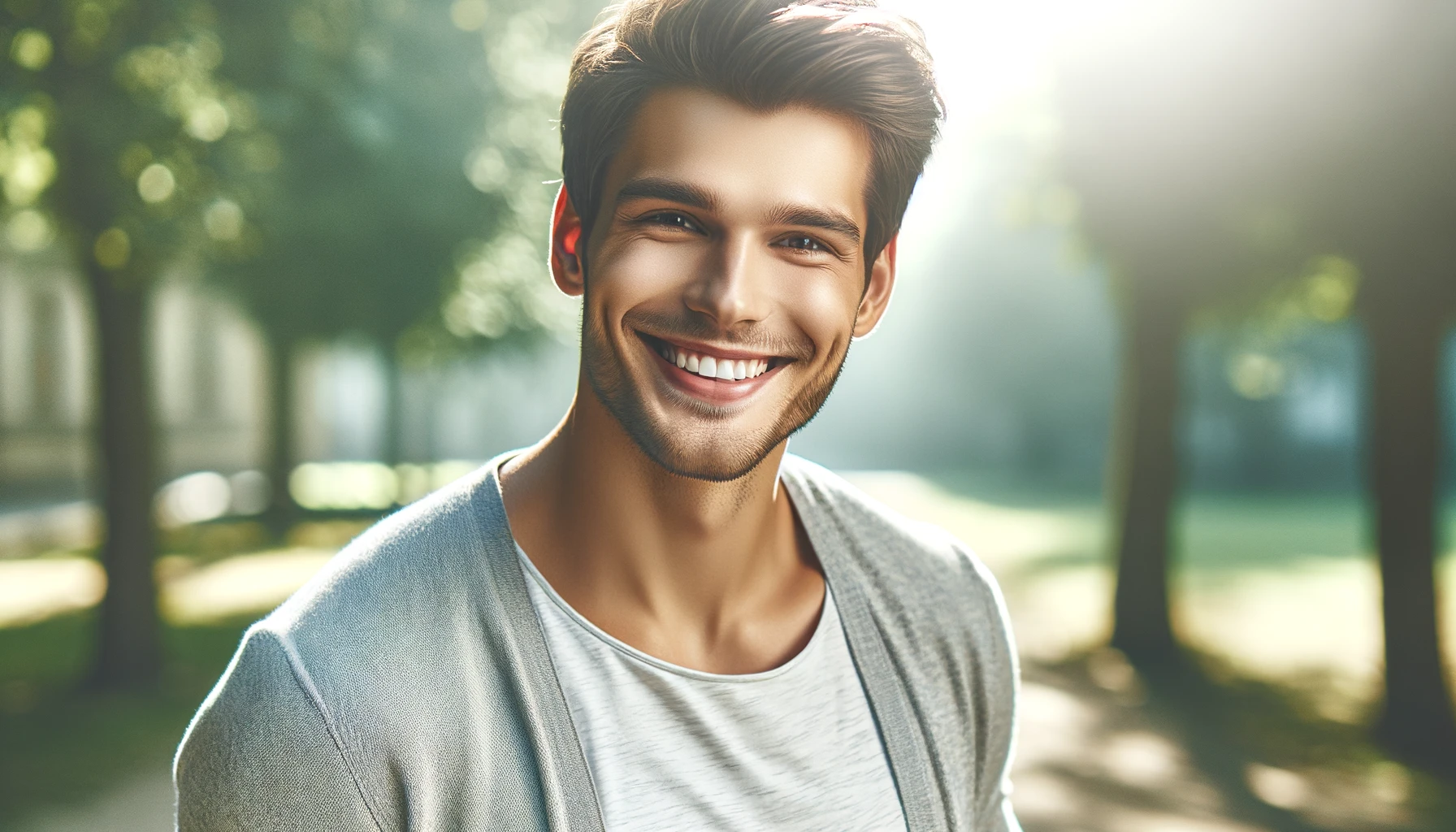 A handsome young man stands almost full-length and smiling